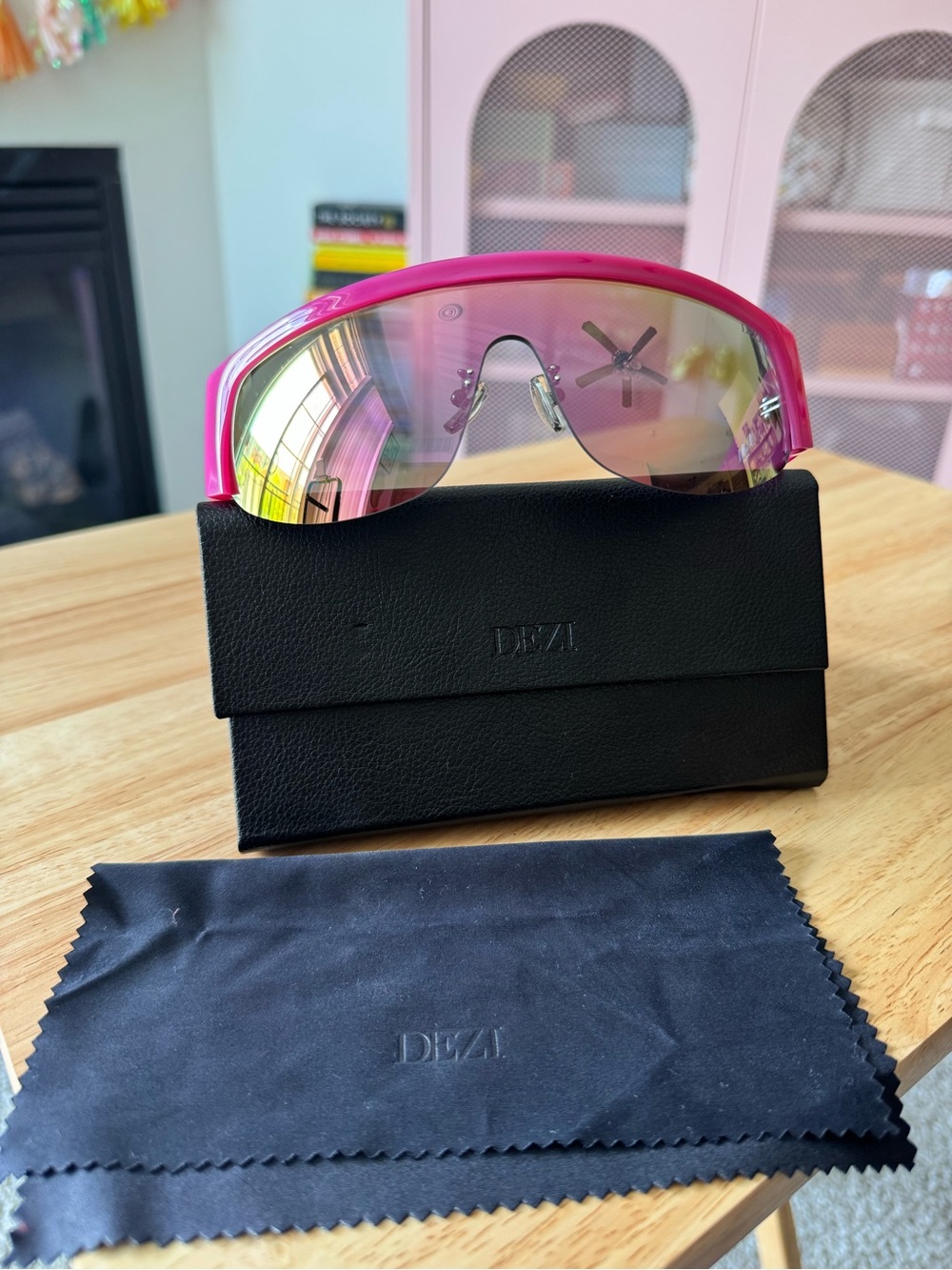 DEZI Shield Sunglasses in Pink with Mirrored Lenses - Picture 8 of 8